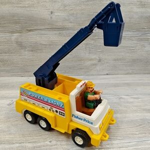 Vintage 1983 Fisher Price Power and Light Yellow Utility Truck W/ Driver